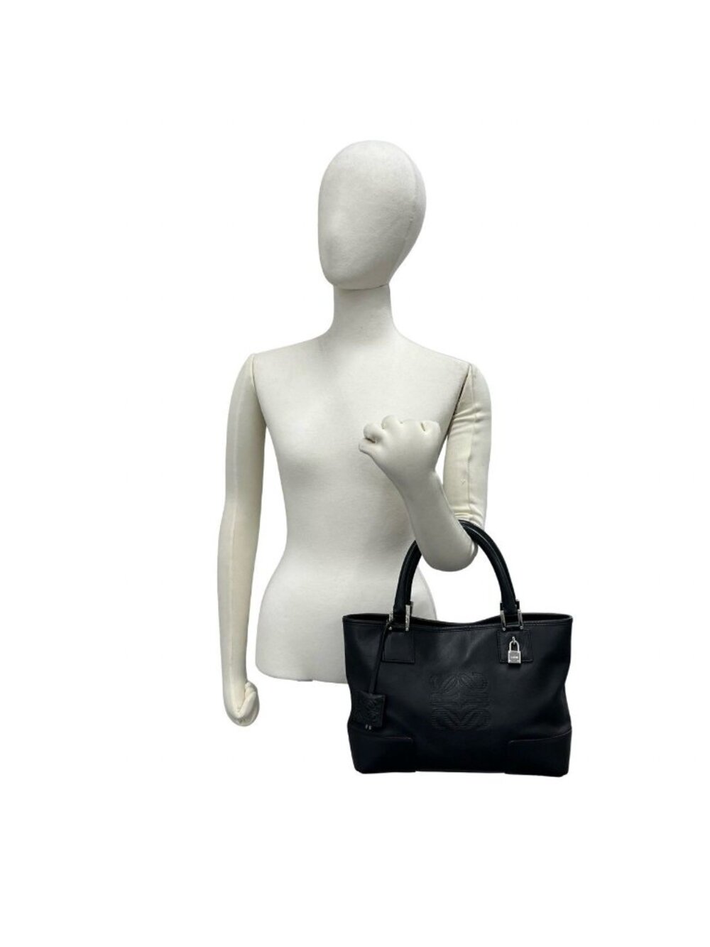 Loewe Key with Cadena Anagram Logo Leather Handbag Mini Tote Black - Picture 2 of 10